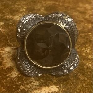 Bora Yassar Ring Size 7.75 Sterling Silver, Bronze and Smoky Topaz Statement